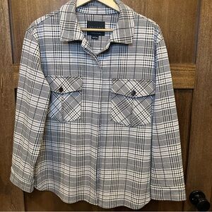 Sanctuary Black and Tan Plaid Button-Down Shirt Jacket